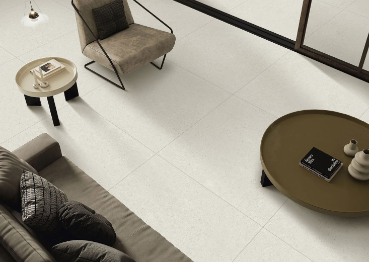 tiled living room floor with stand alone chair